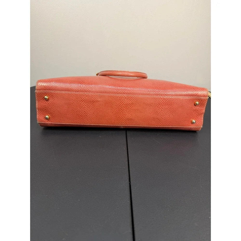 Franklin Covey Briefcase Crossbody Bag Lizard Embossed Pink Coral Leather Laptop